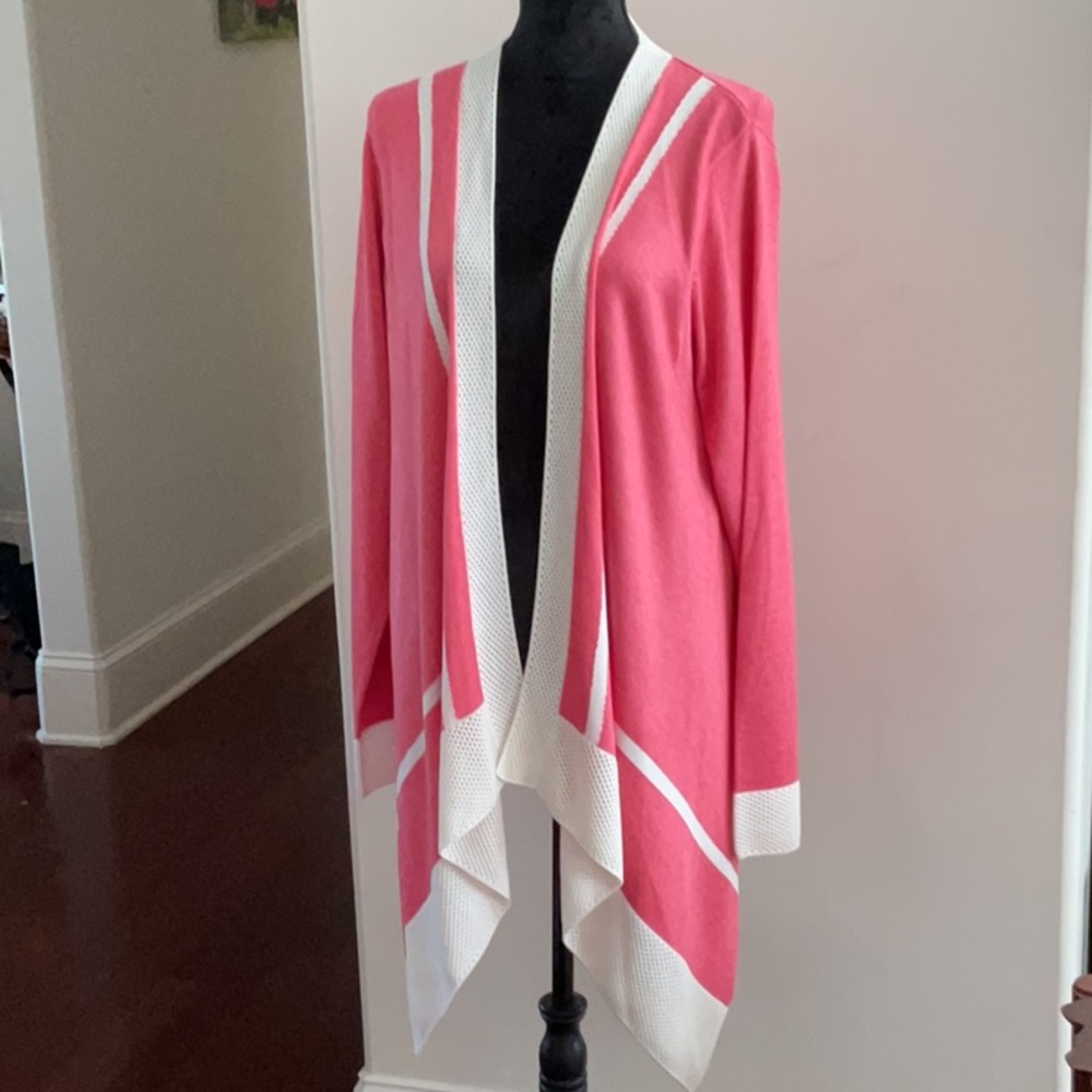 St. John CORAL and WHITE Cardigan